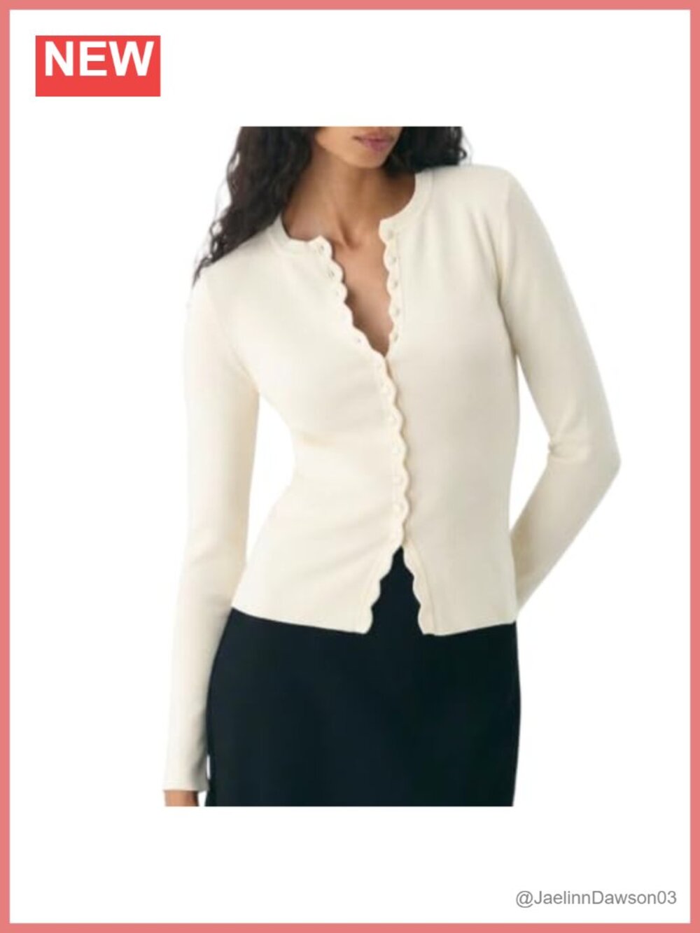 Cropped Cardigan Sweater Button Down Scalloped Trim Soft Slim Fit